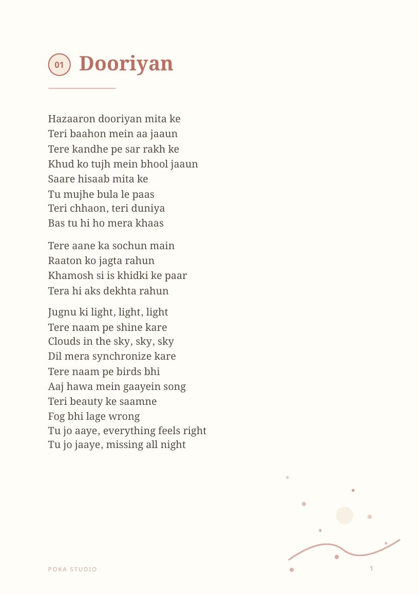 Dooriyan lyric book page